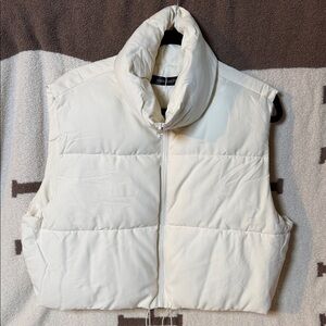 Merokeety Cropped Cream Puffer Vest for Women